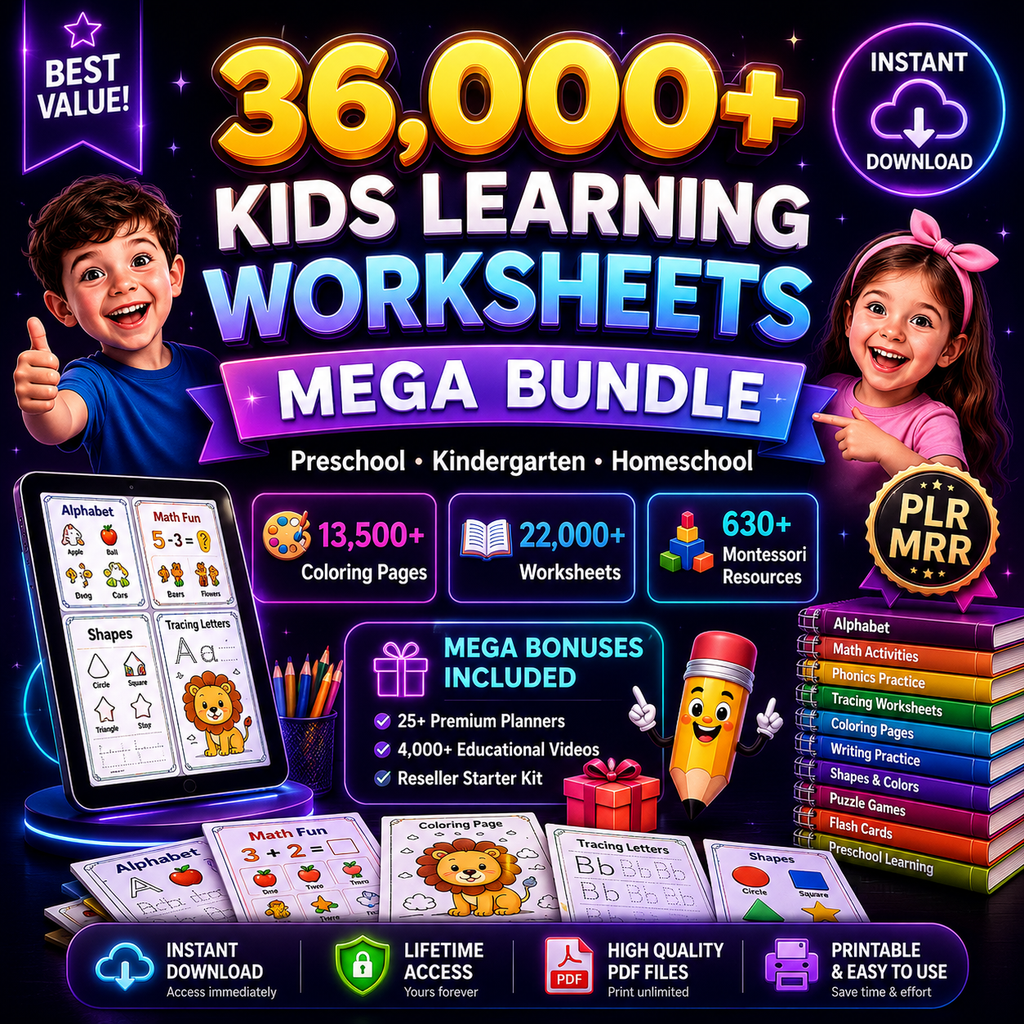 36000+ Kids Learning Worksheet Bundle