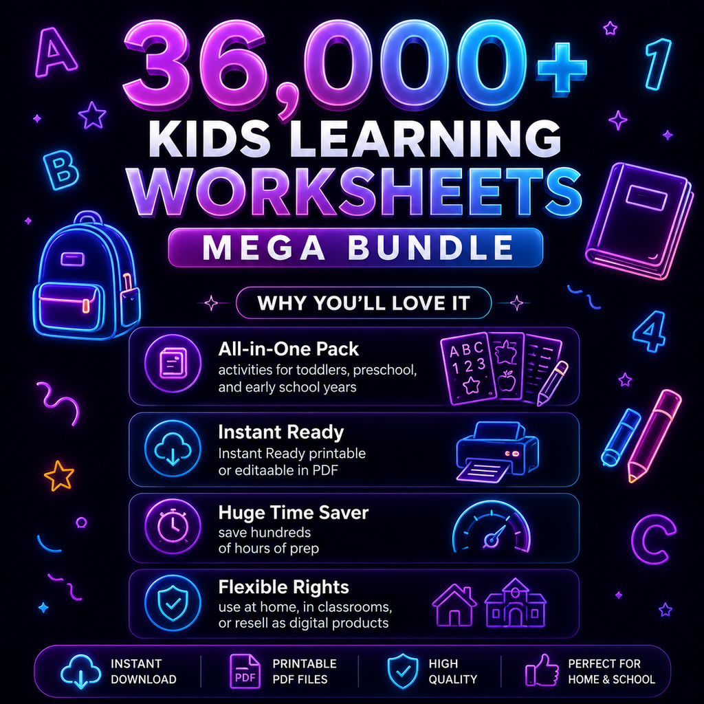 36000+ Kids Learning Worksheet Bundle